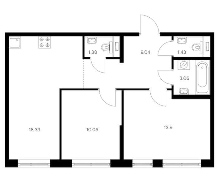 2-комнатная квартира 57.2 м², 1/15 эт., ЖК «Янинский лес»
